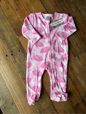 Baby Steps Footballs Pink Baby Zipper Footie